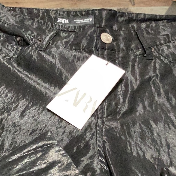 NWT. Zara. Satin Pants. Black shimmer. 30” waist. Bootcut. Gorgeous! - Picture 6 of 8